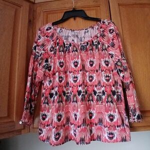 Hannah Coral and Black Patterned Blouse Size M